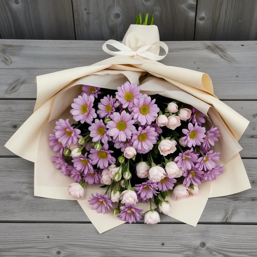 Букет цветов из: Розы и Хризантемы в Комсомольске Кемеровской области