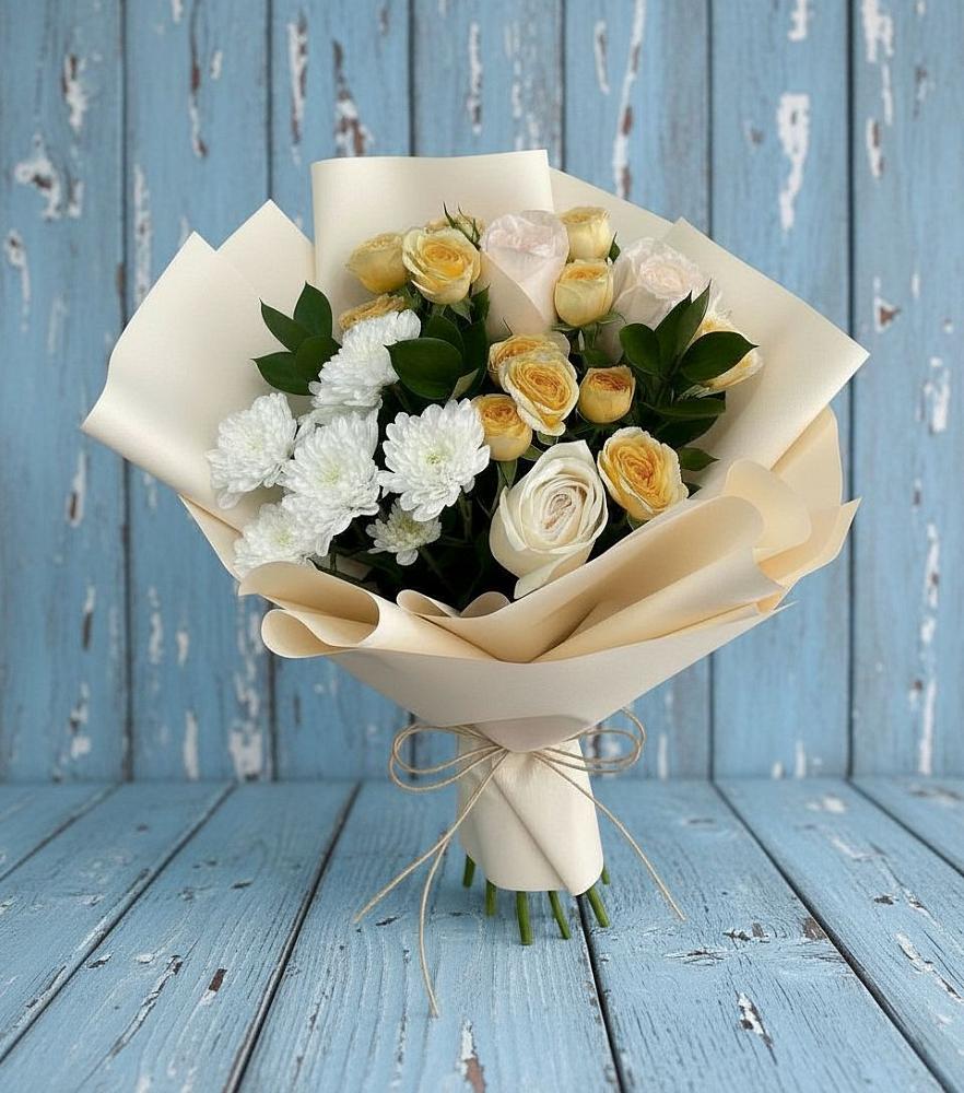 Букет цветов из: Розы и Хризантемы в Комсомольске Кемеровской области