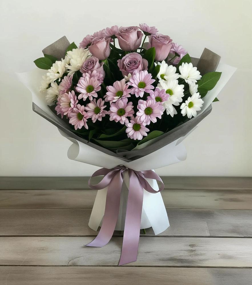 Букет цветов из: Хризантемы и Розы в Комсомольске Кемеровской области