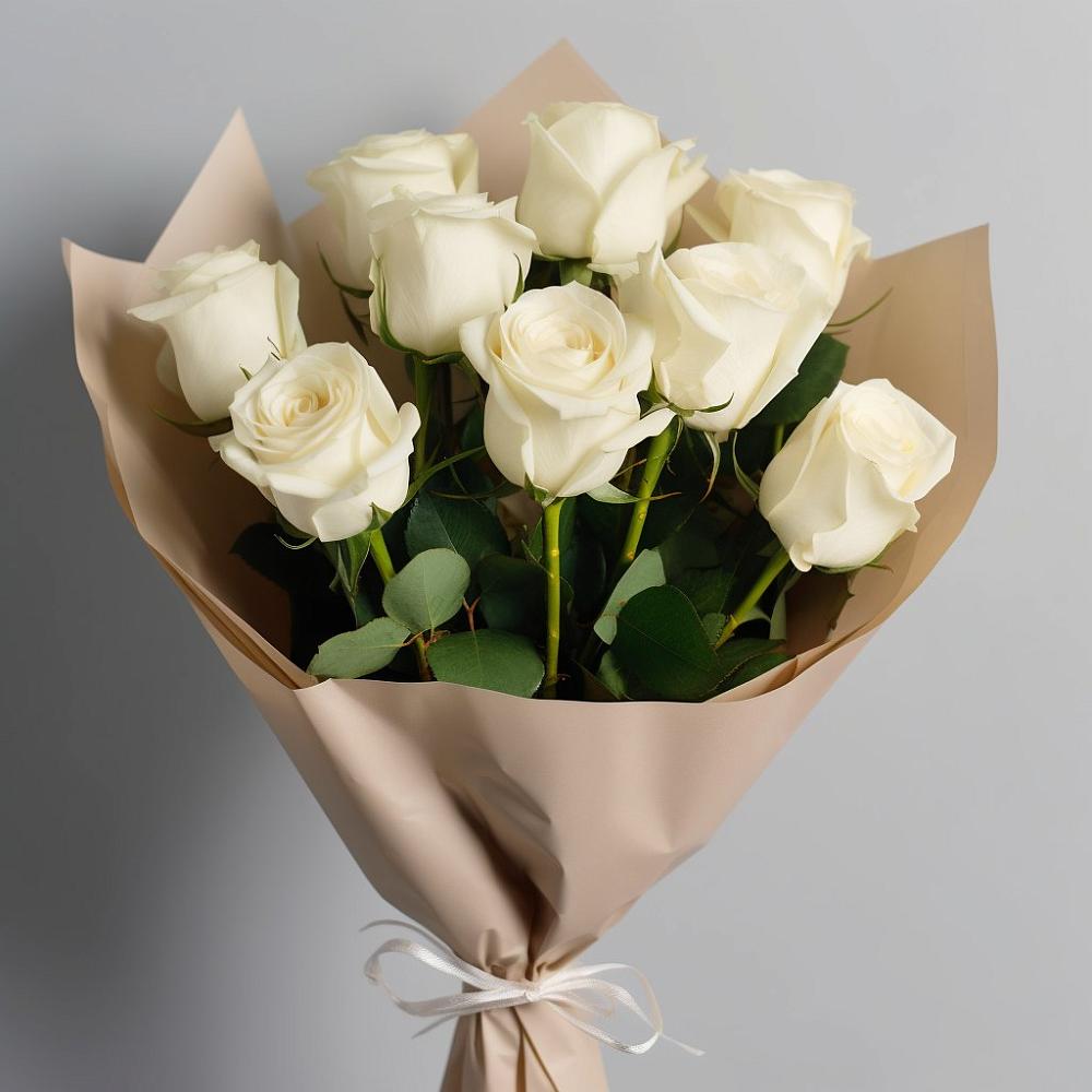 Букет 9 Белых роз Эдлесс Лав в Комсомольске Кемеровской области