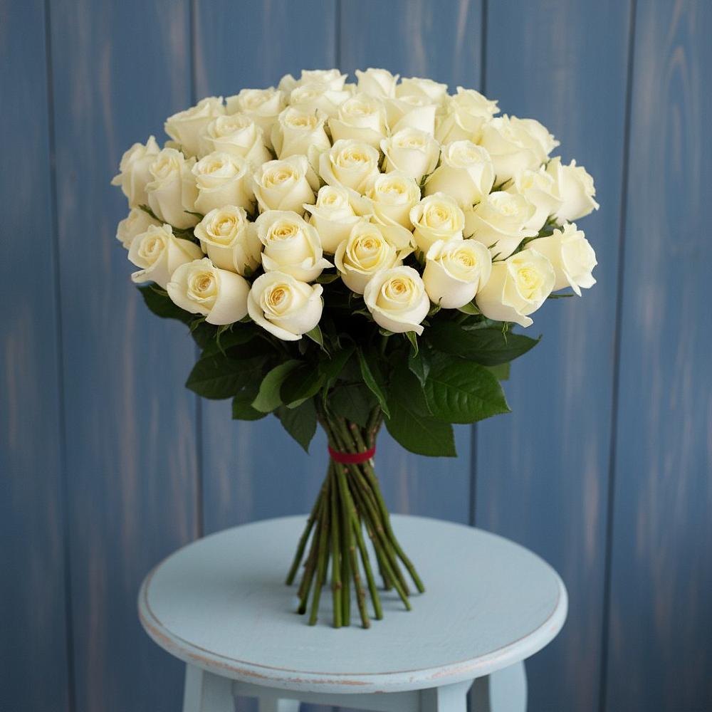 Букет 51 Белая роза Эдлесс Лав в Комсомольске Кемеровской области