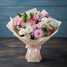 Букет цветов из:  Хризантемы, Альстромерии и Розы в Комсомольске Кемеровской области