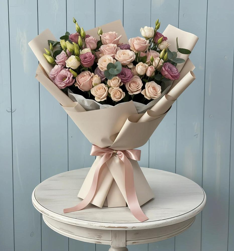 Букет цветов из: Розы и Лизиантусы в Комсомольске Кемеровской области