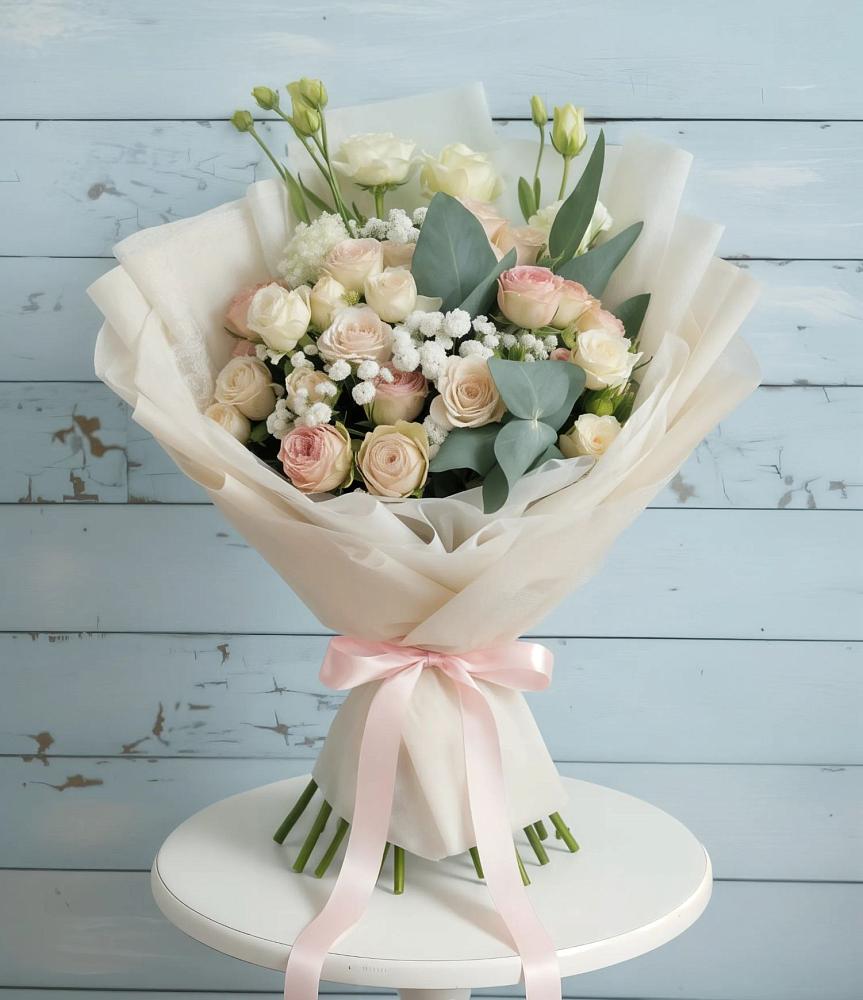 Букет цветов из: Розы и Лизиантусы в Комсомольске Кемеровской области