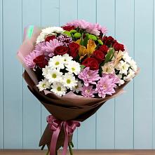 Букет цветов из:  Розы, Хризантемы и Альстромерии в Комсомольске Кемеровской области