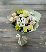 Букет цветов из:  Альстромерии, Розы и Хризантемы в Комсомольске Кемеровской области