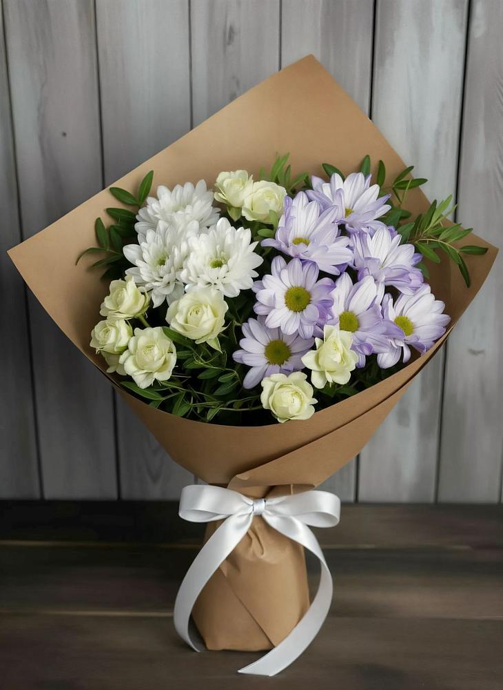 Букет цветов из: Хризантемы и Розы в Комсомольске Кемеровской области